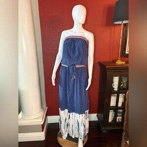 Gypsy 05 Silk Cairo Tube Maxi Dress in blue with white tie-dye. Size S